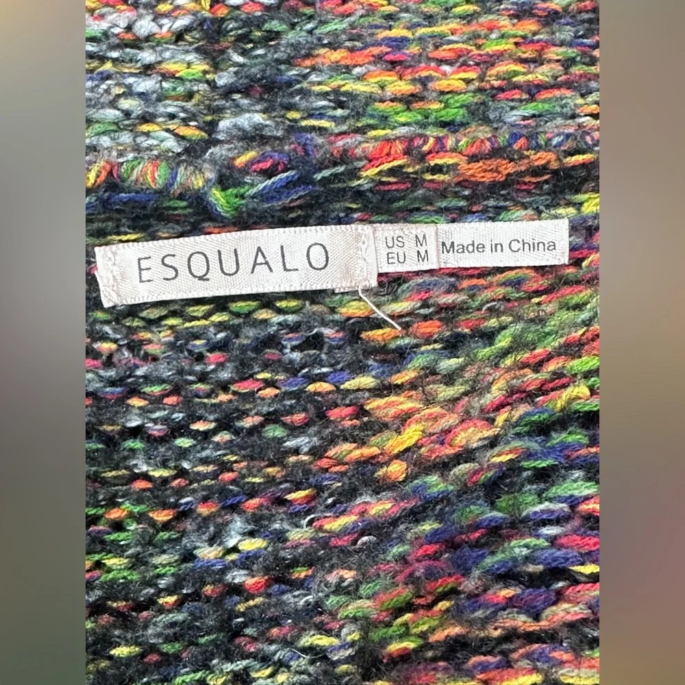 Esqualo Multicolor Knit Fringe Open Front Cardigan Sweater‎ Pockets M - Picture 9 of 12